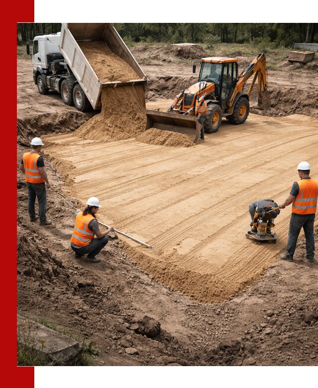 Устройство песчаной подушки для фундаментов и дорог в Тулуне